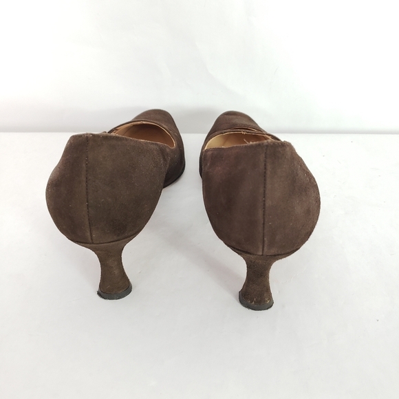 Adrienne Vittadini brown suede Square toe heel dainty button - Picture 6 of 9